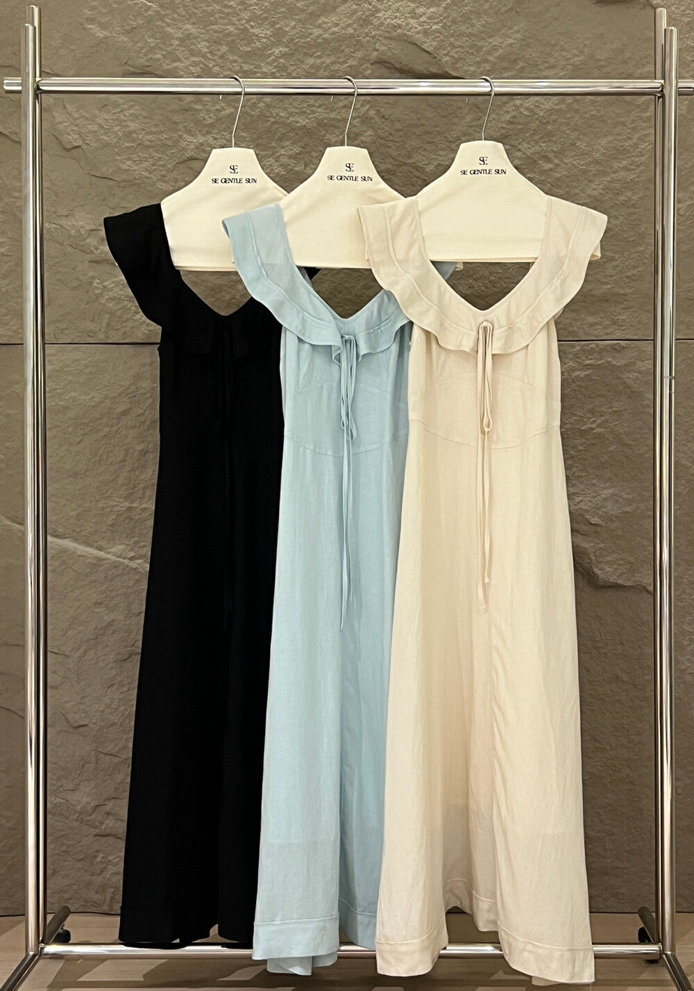 Ruffled V-Neck Linen Dress