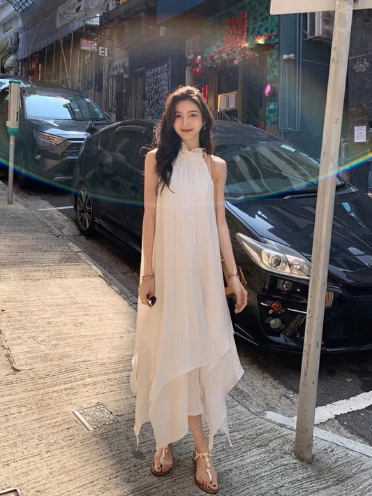 Asymmetrical Hem Halter Dress