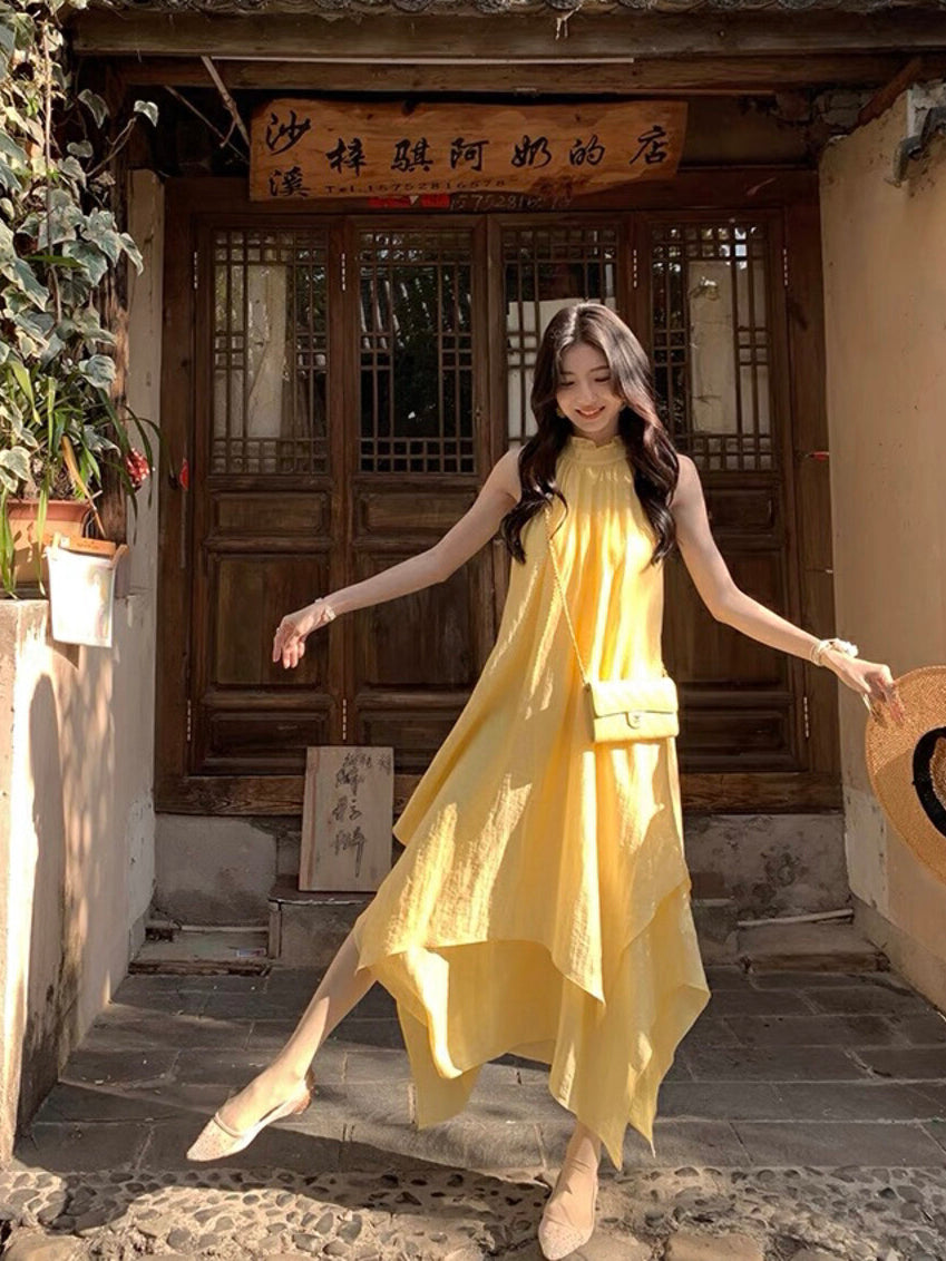 Asymmetrical Hem Halter Dress