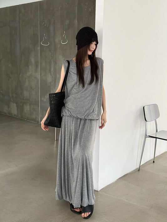 Soft Draped Balloon Hem Maxi Skirt