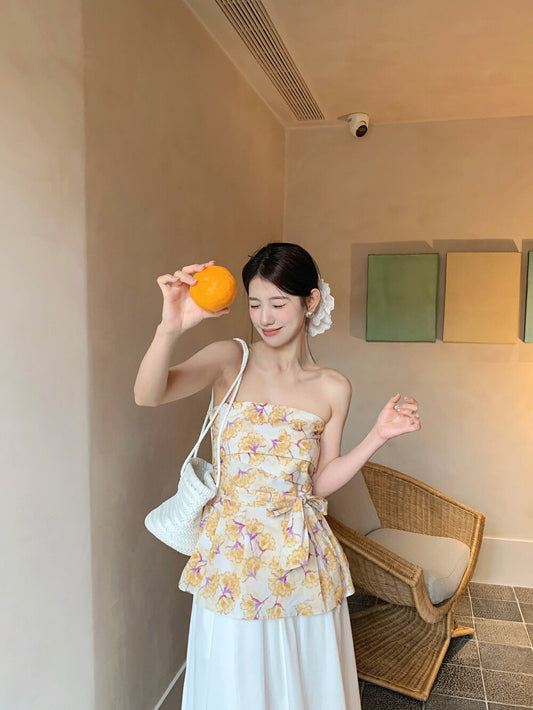 Floral Print Strapless Wrap Top