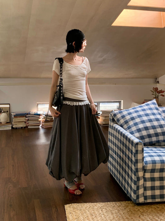 Structured Balloon Hem Maxi Skirt