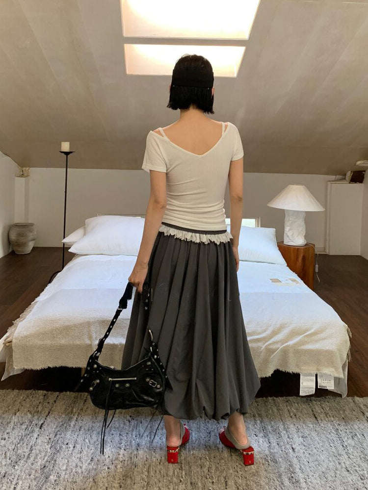 Structured Balloon Hem Maxi Skirt