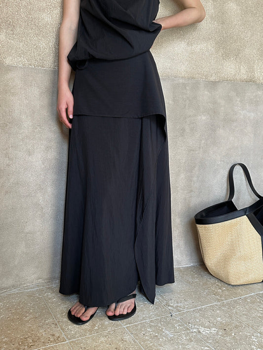 Noir Draped Tencel Maxi Skirt