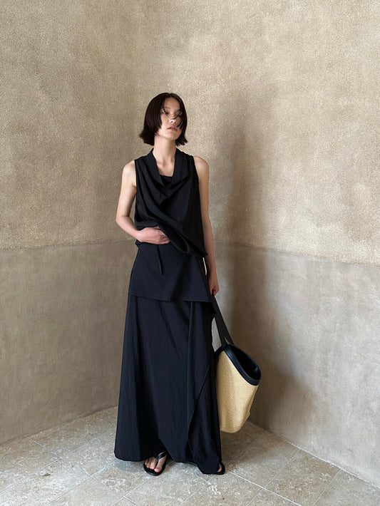 Noir Draped Tencel Maxi Skirt