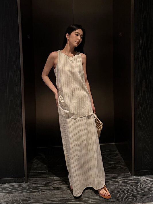 Sorelle Linen-Blend Striped Set