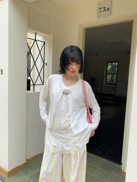 Layered Semi-Sheer Buttoned Top