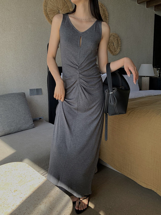 Draped Keyhole Maxi Dress