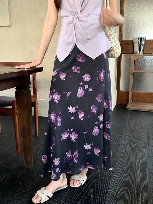 Floral Print Flared Midi Skirt